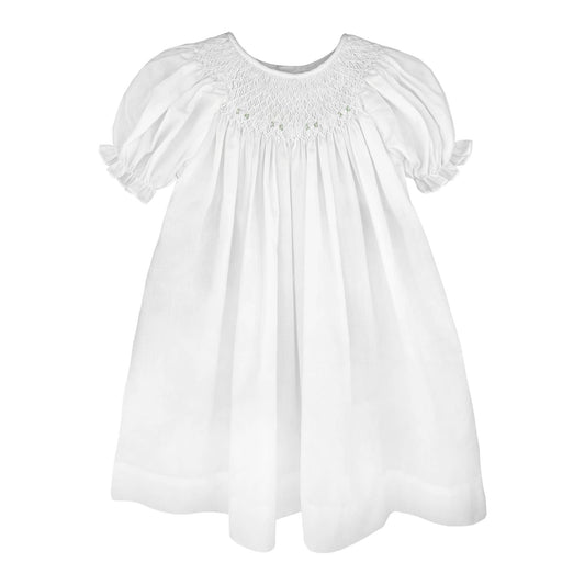 White Smocked Gown with Bonnet