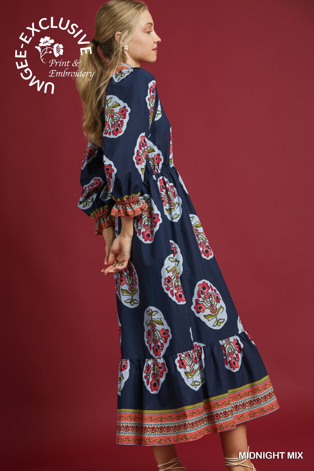 Navy/Midnight Flower Patch Border Print Dress