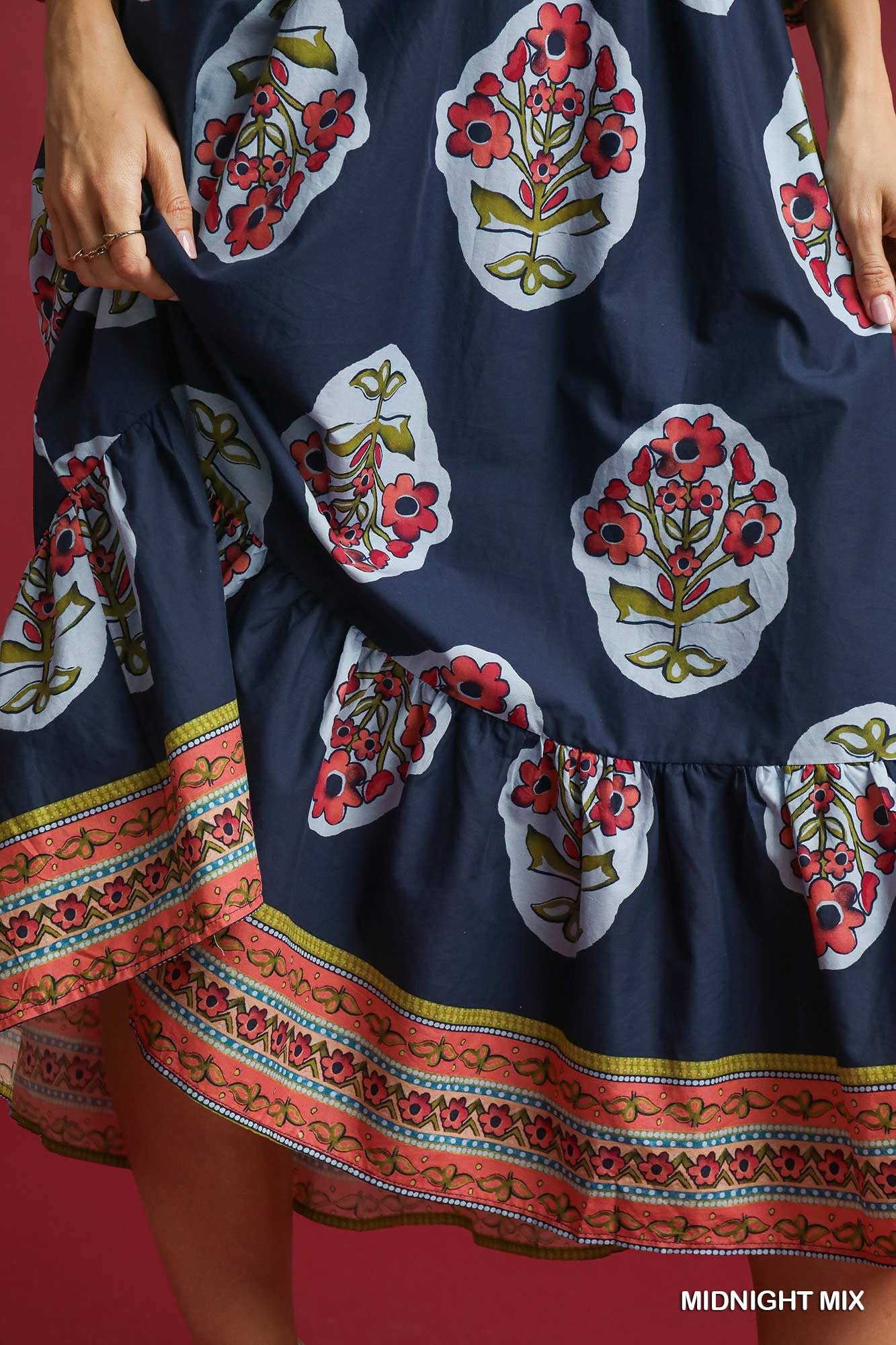 Navy/Midnight Flower Patch Border Print Dress