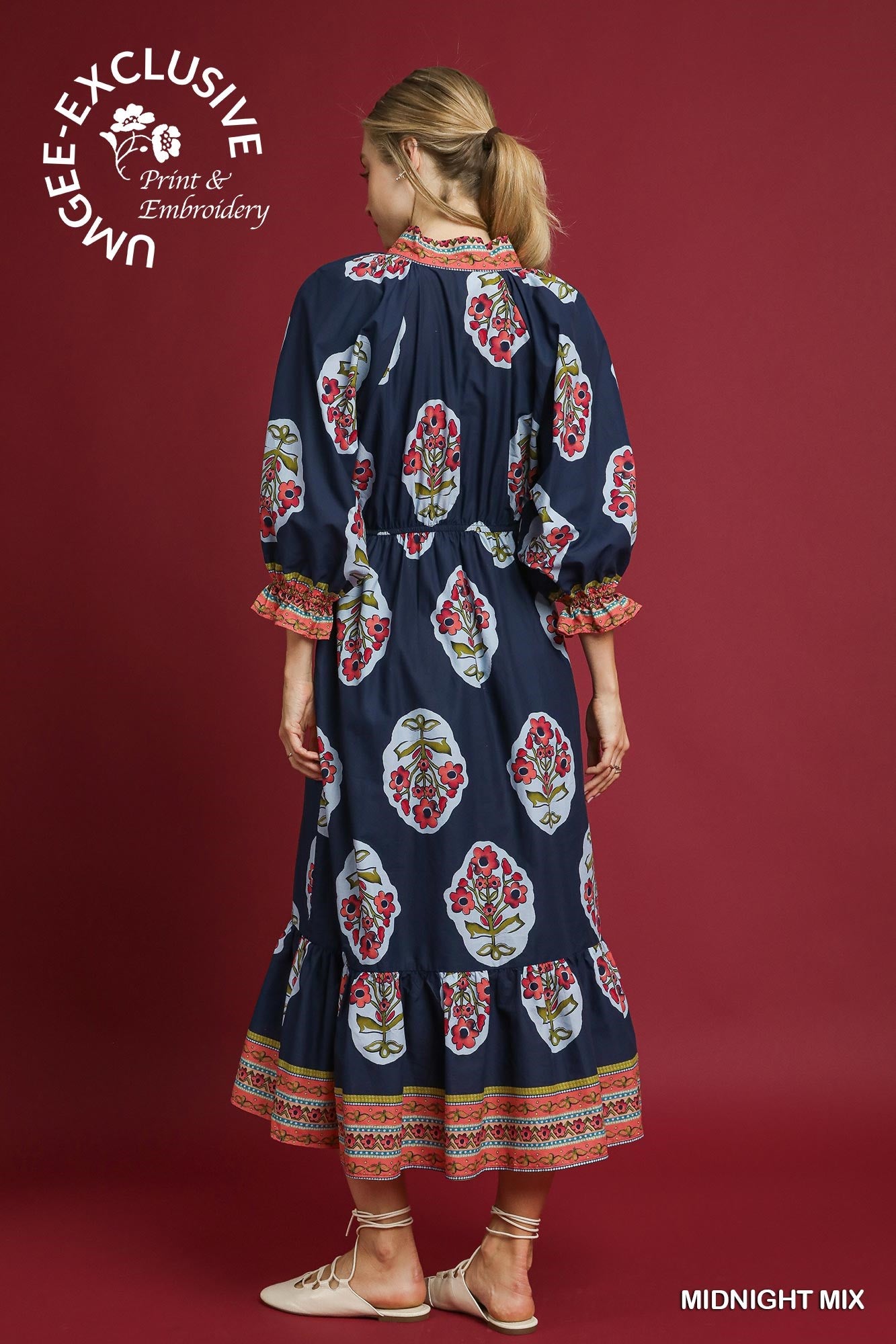 Navy/Midnight Flower Patch Border Print Dress