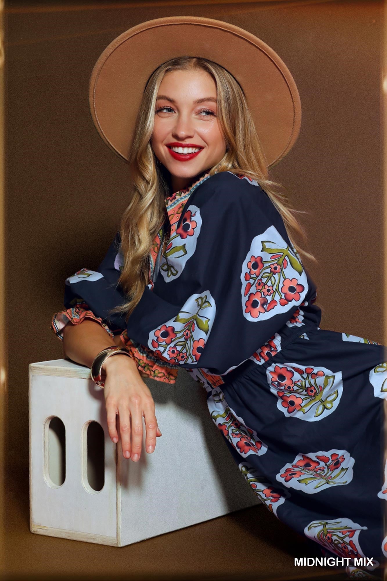 Navy/Midnight Flower Patch Border Print Dress