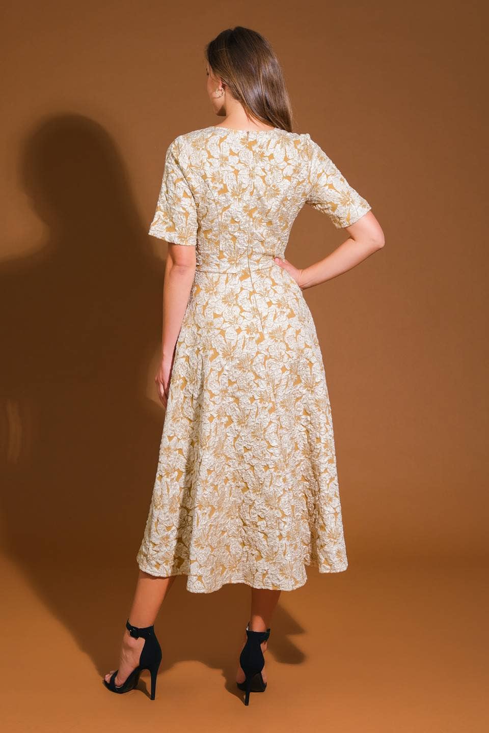 A Golden Textured Midi Dress
