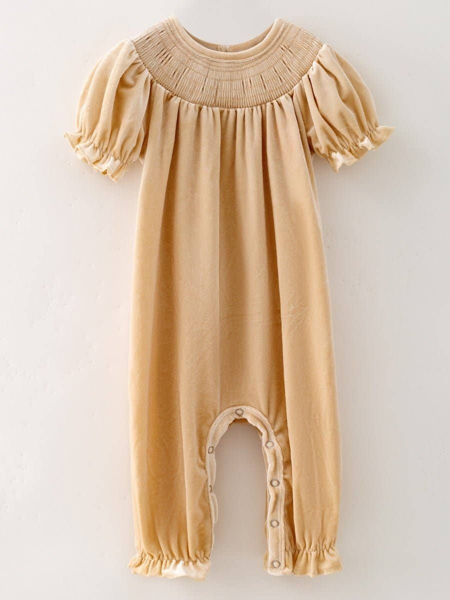 The Hair Bow Company - Classic Smocked Holiday Velvet Infant Rompers: Chocolate / 6-12M