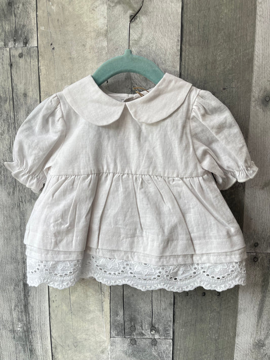 Babidu White Linen Infant Dress w/ matching bloomers