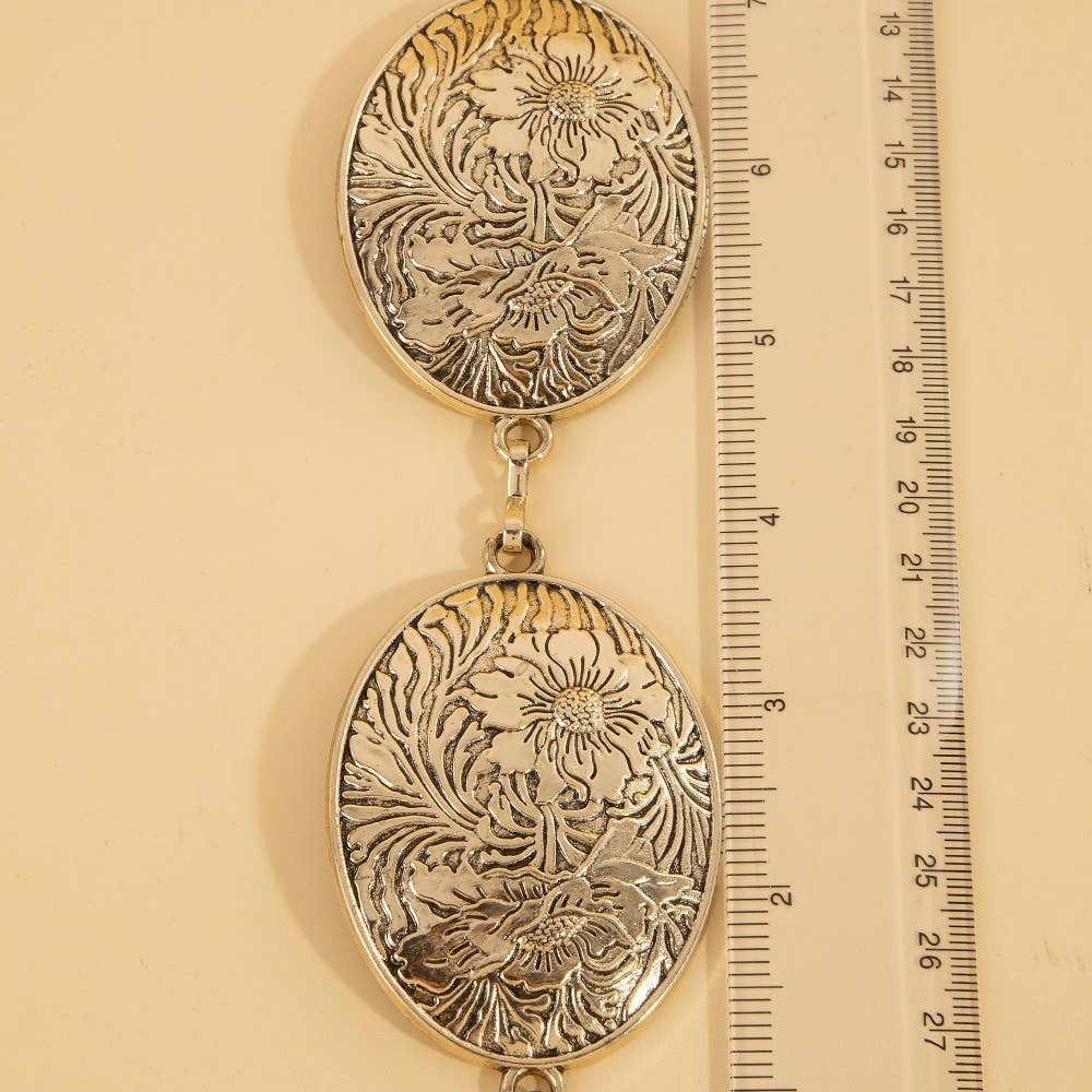 Flower Engraved Oval Concho Chain Belt