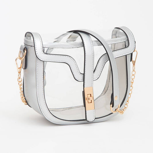 Clear Transparent Saddle Bag: Silver