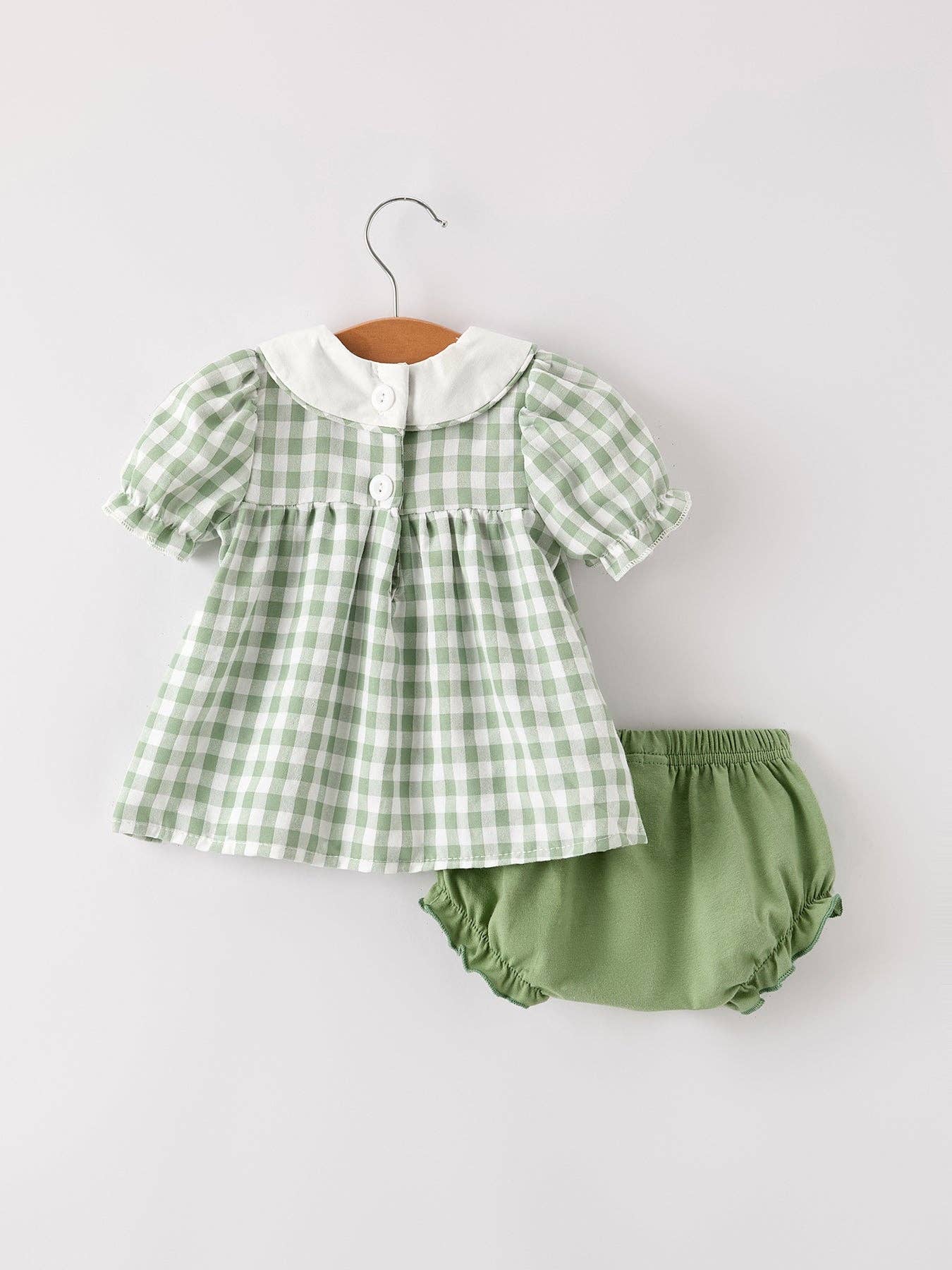 Pumpkin Applique Plaid Girls Bloomers Romper Set