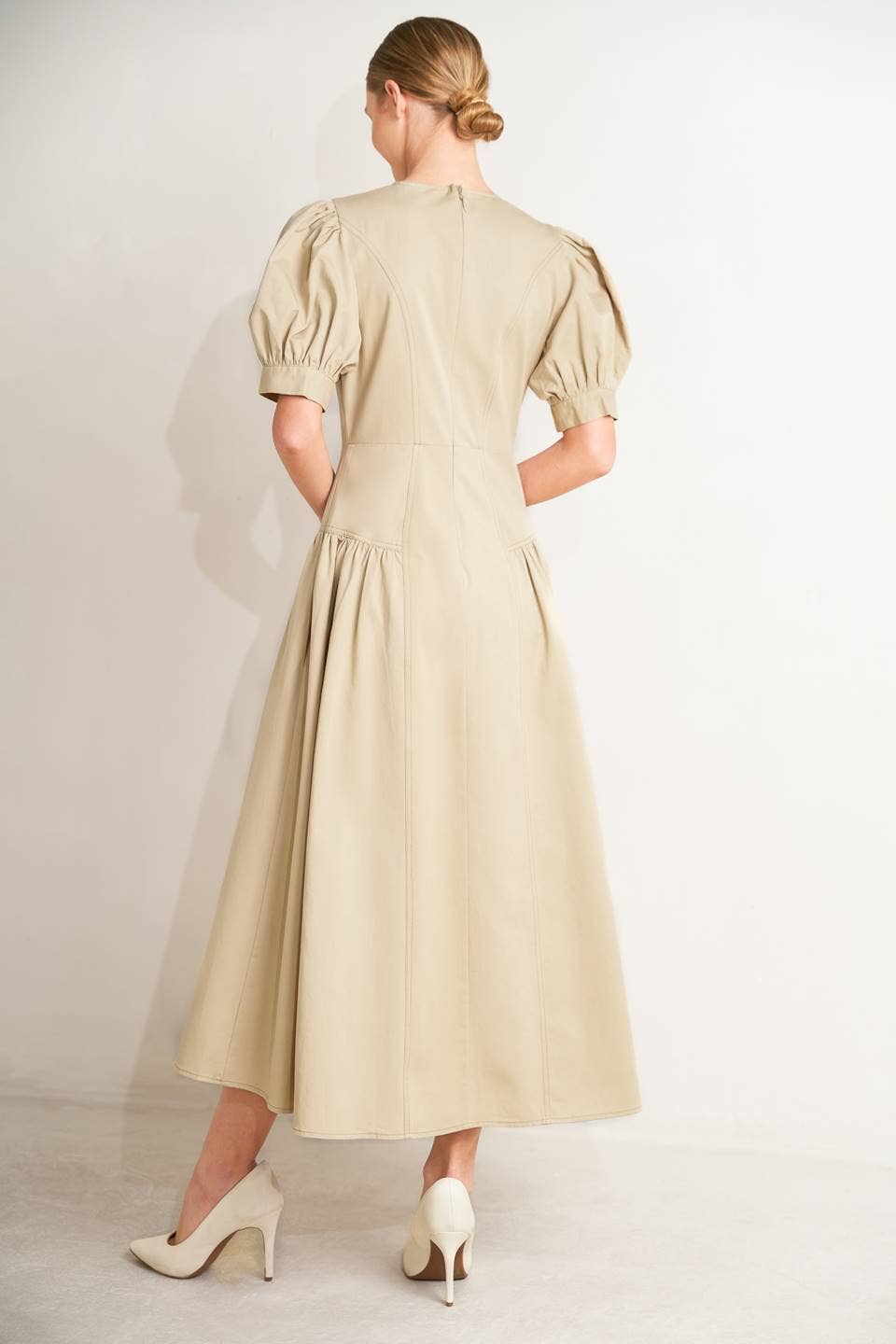 Structured Midi Dress in Khaki