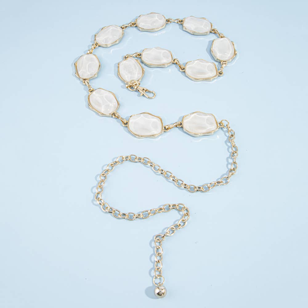 Tortoise Cabochon Gold Chain Belt: IVORY