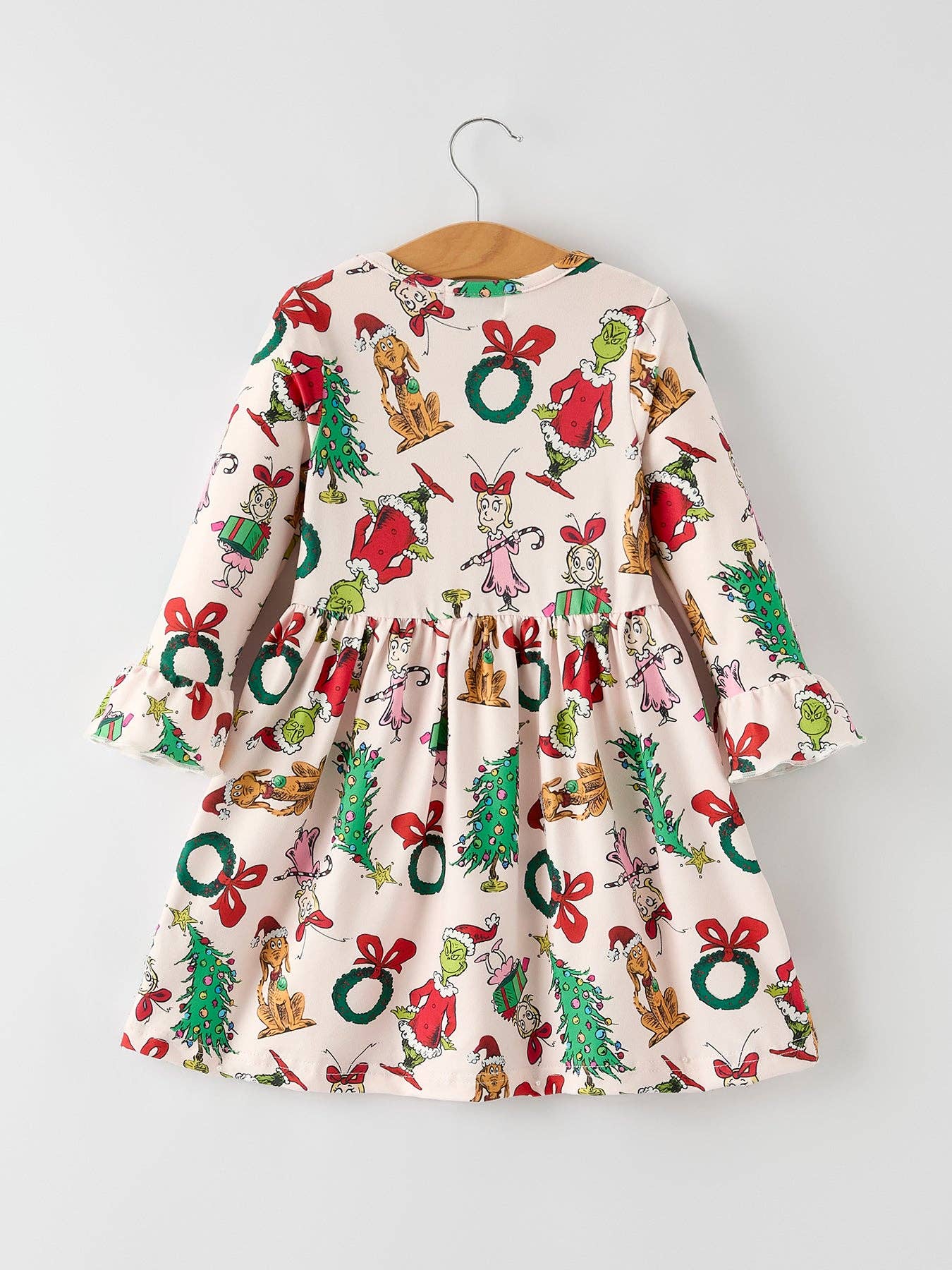 Christmas Grinch Dress with Ruffle Sleeves