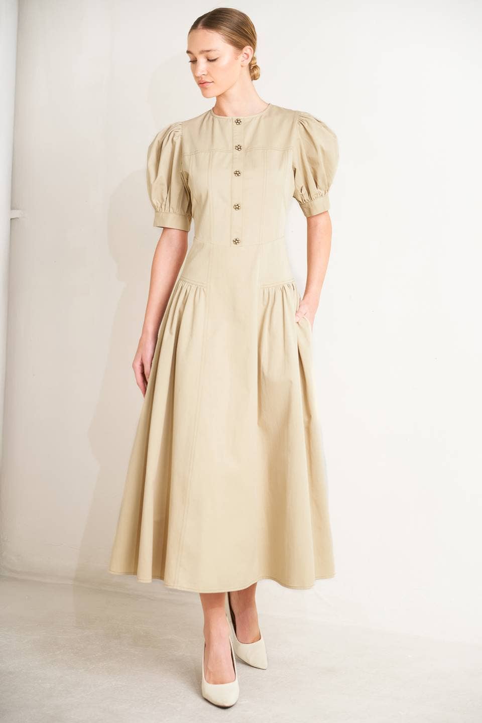 Structured Midi Dress in Khaki