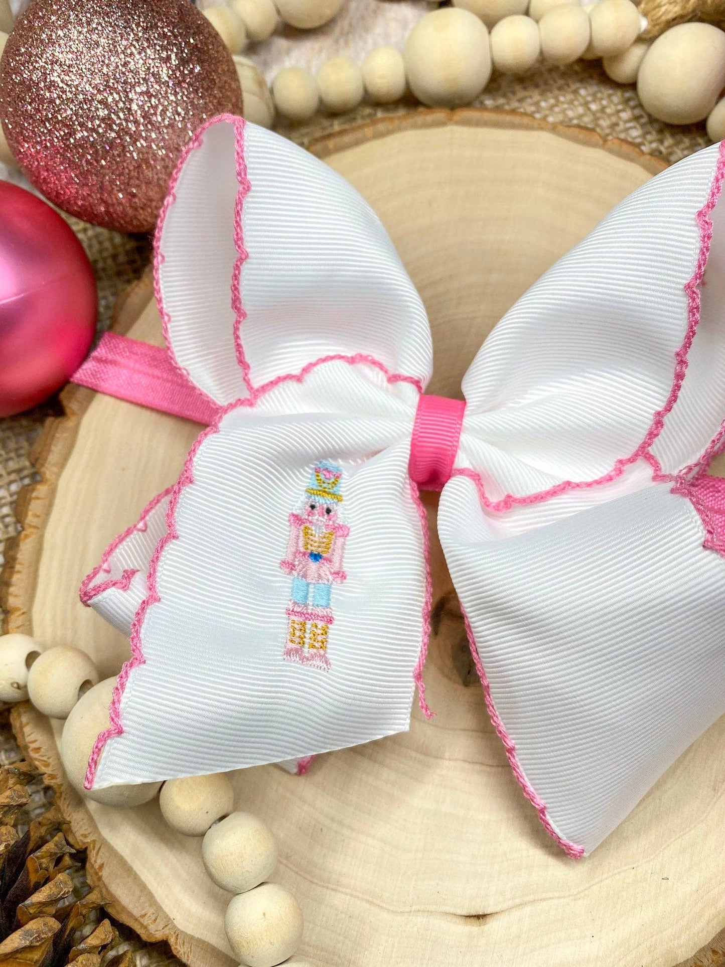 The Hair Bow Company - Pink Nutcracker Embroidered Moonstitch Hair Bow | Clip or Headband: Clip