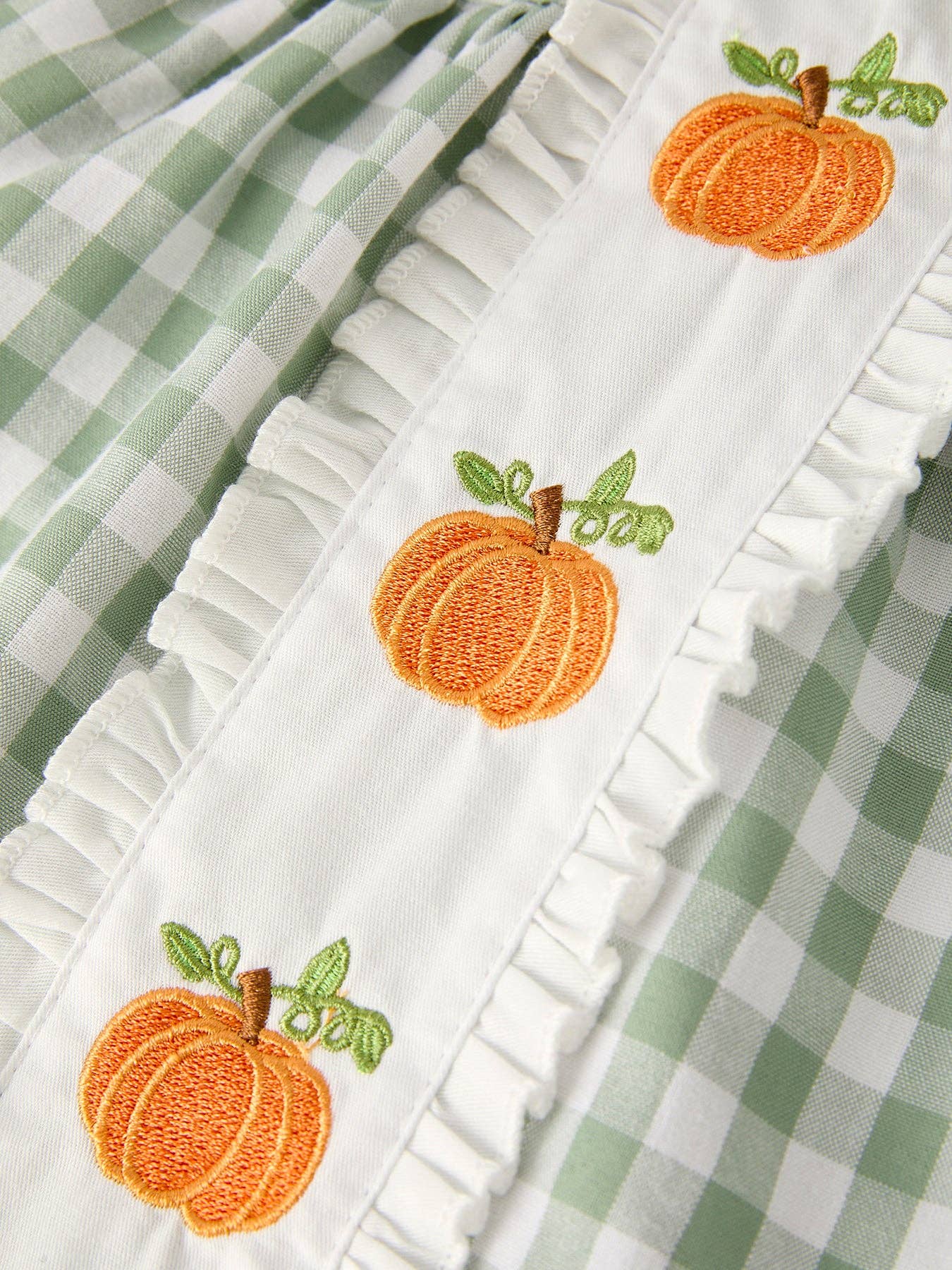 Pumpkin Applique Plaid Girls Bloomers Romper Set