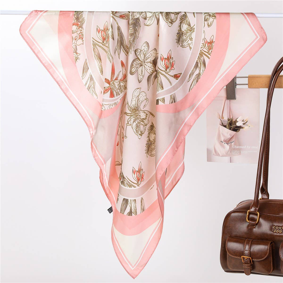 Lilies & Wildflowers Silk-Feel Scarf Pink