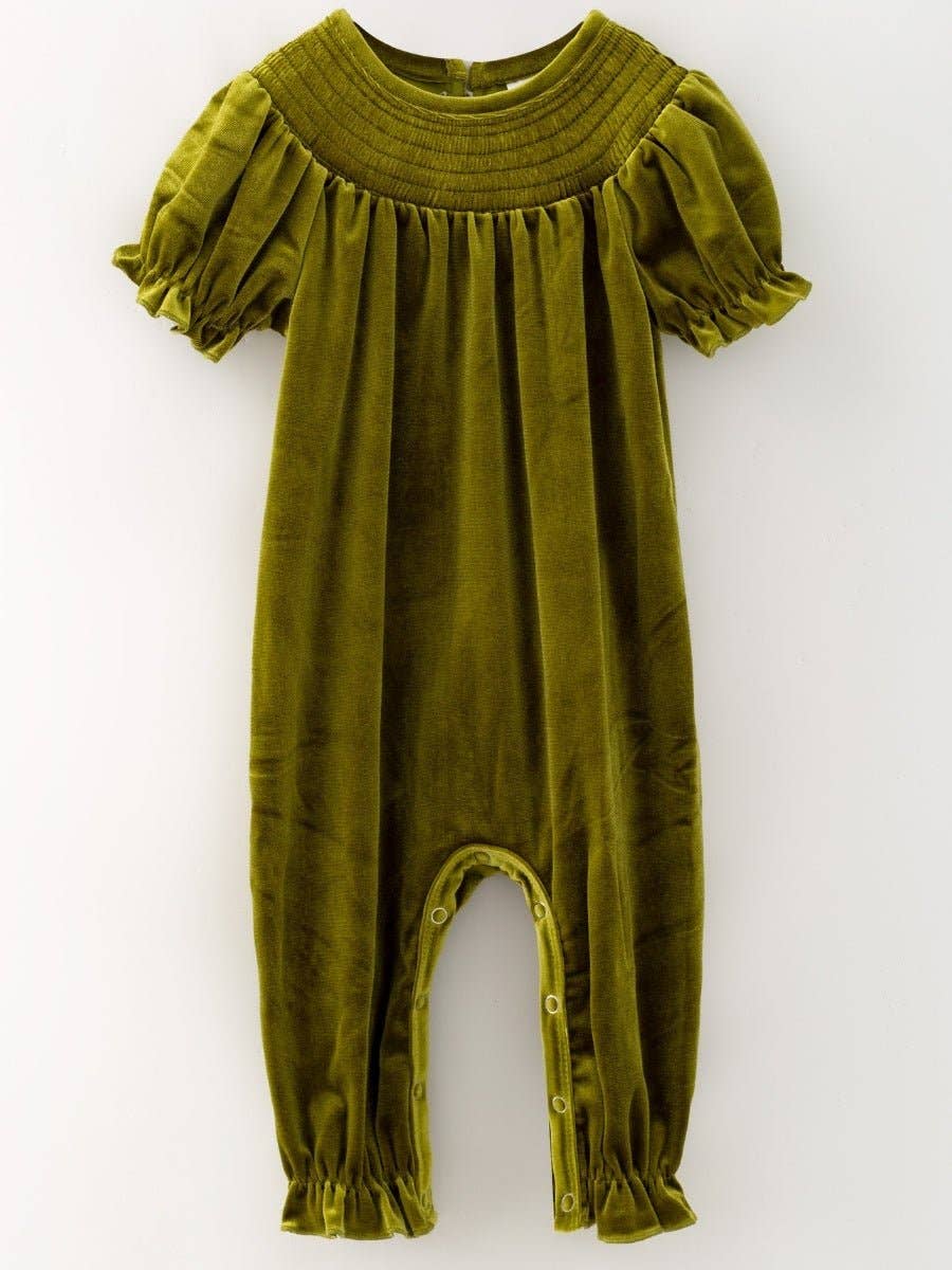 The Hair Bow Company - Classic Smocked Holiday Velvet Infant Rompers: Red / 6-12M