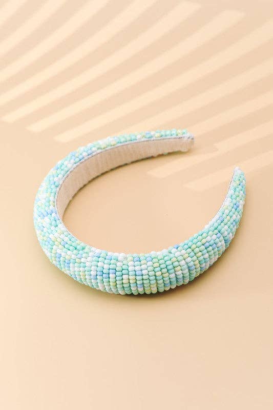 COLORFUL SEED BEADED HEADBAND: BLUE