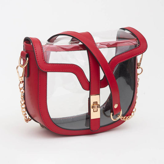 Clear Transparent Saddle Bag: Red