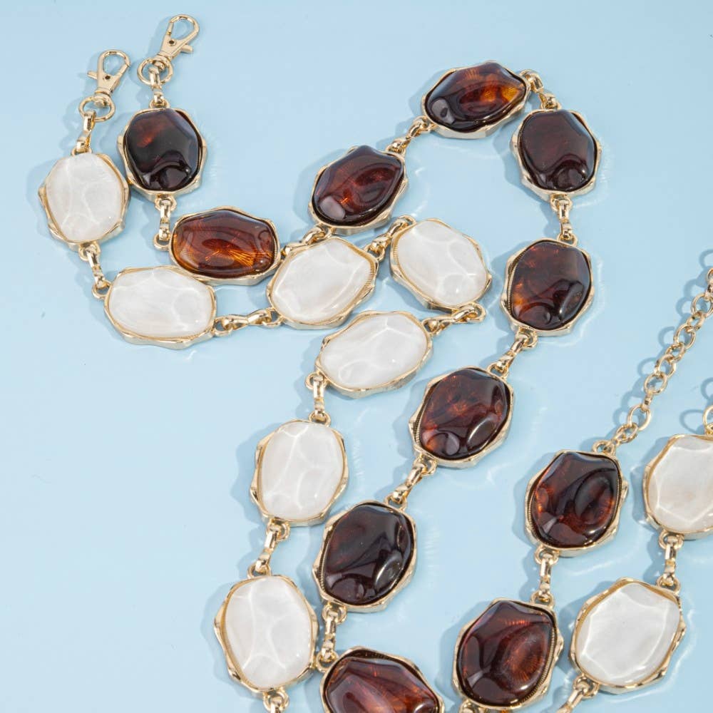 Tortoise Cabochon Gold Chain Belt: BROWN