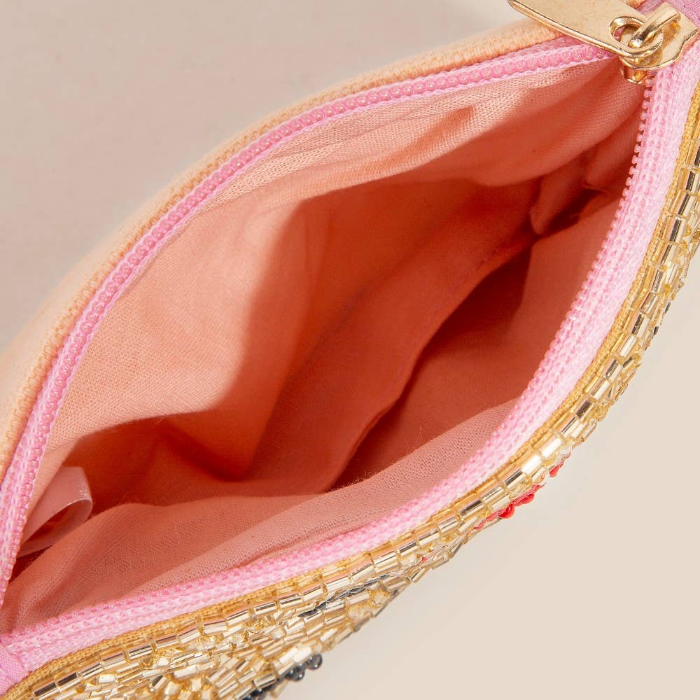 Mom Of Girls Hearts Seed Beaded Coin Purse