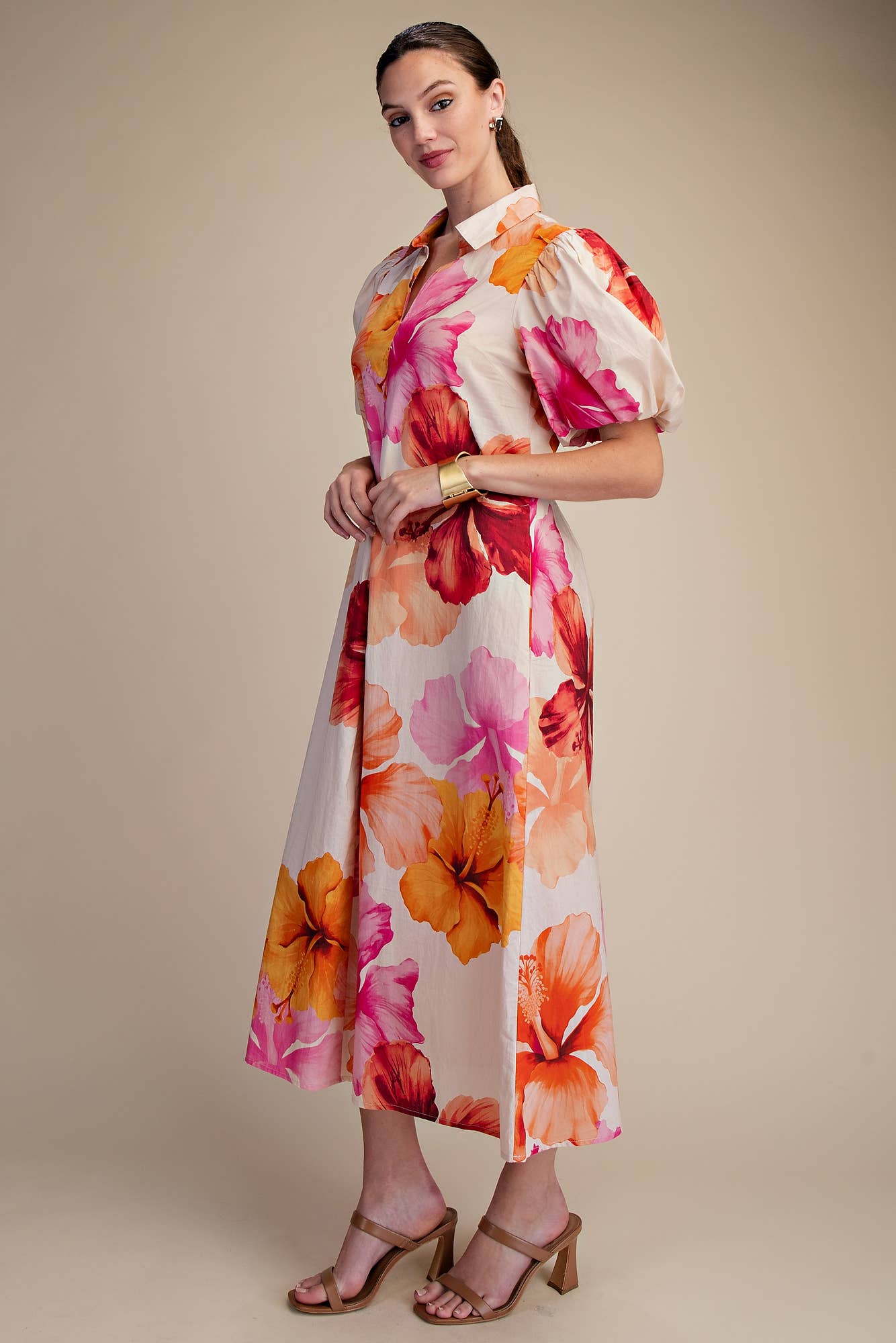Bold Floral Dress in Coral