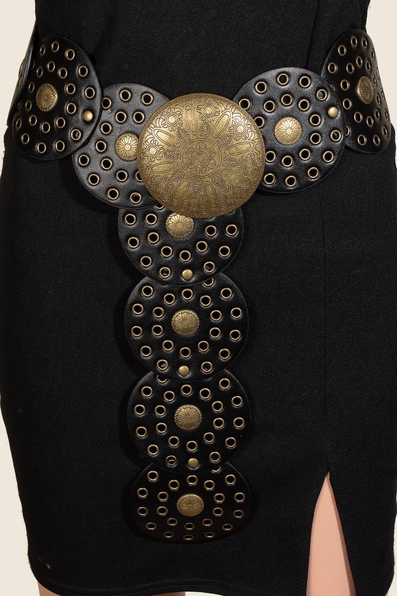 Faux Leather Western Bohemian Disc Belt