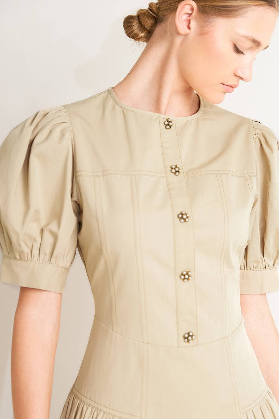 Structured Midi Dress in Khaki