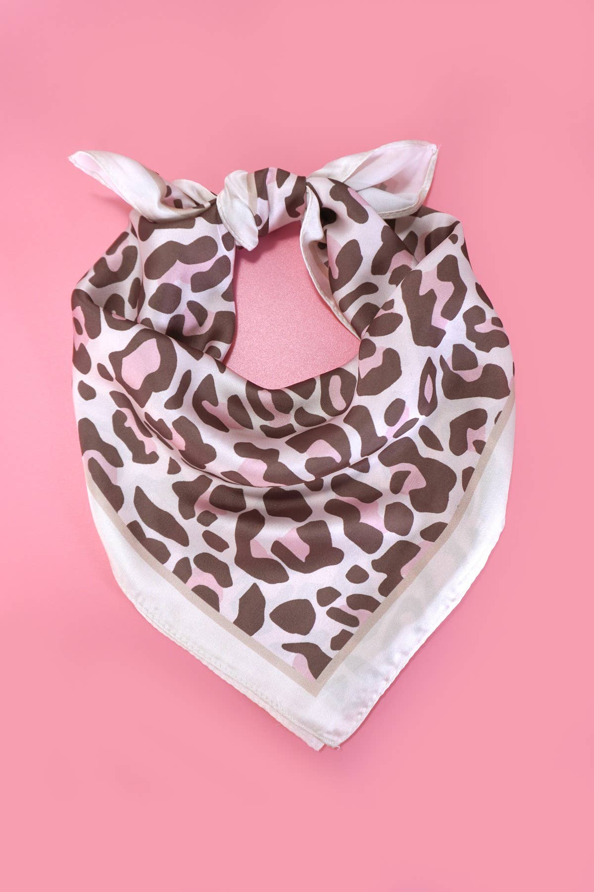 LEOPARD ANIMAL SILKY FEEL BANDANA SCARF Pink