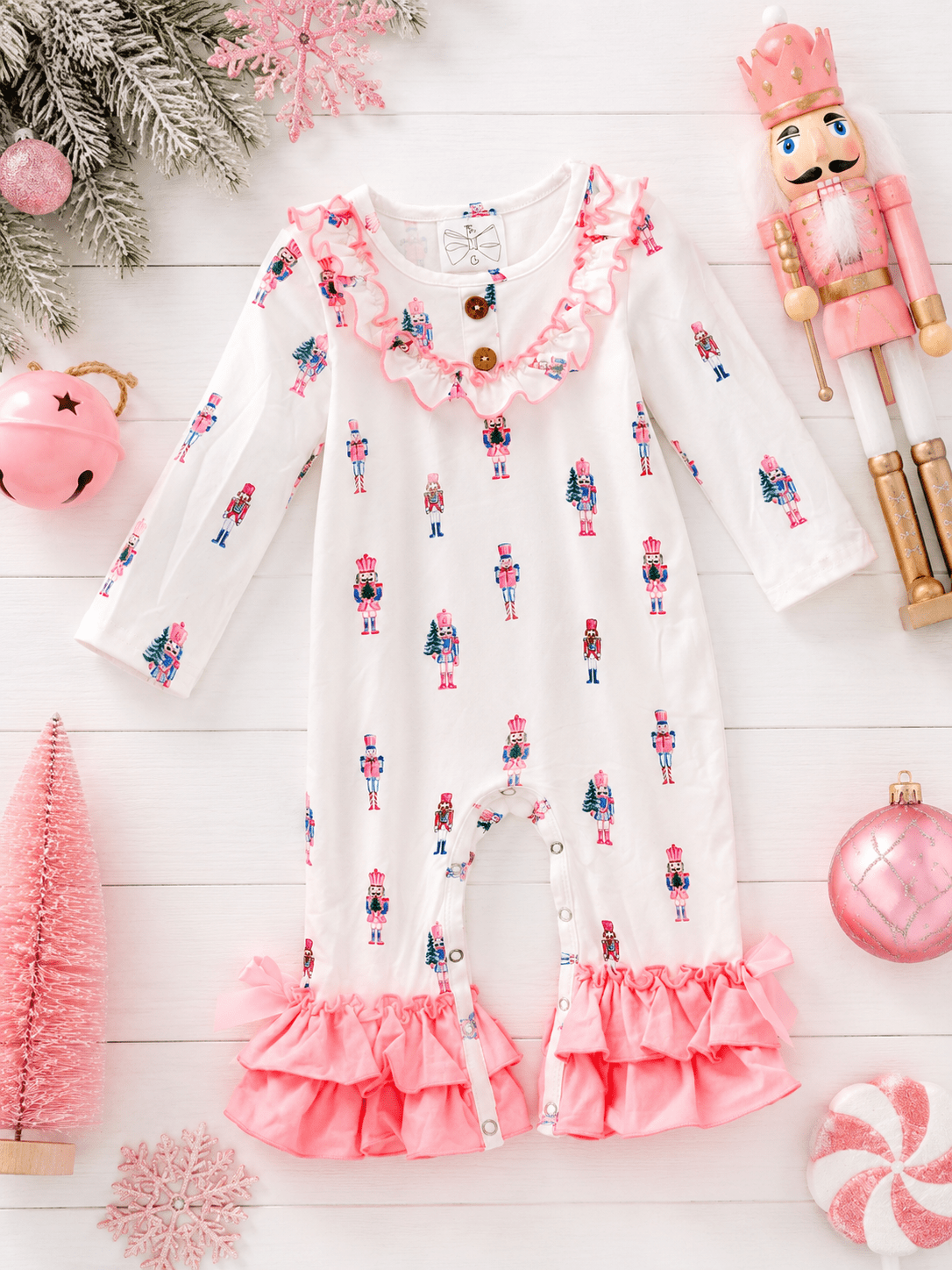 Pink Nutcracker Christmas Infant Romper: 12-18m