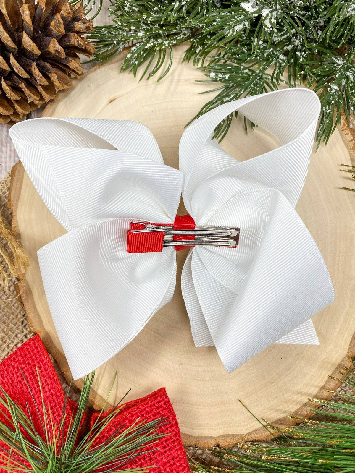 The Hair Bow Company - Wreath Embroidered Hair Bow | Christmas Hair Bow | Clip or Headband: Hair Bow on Clip