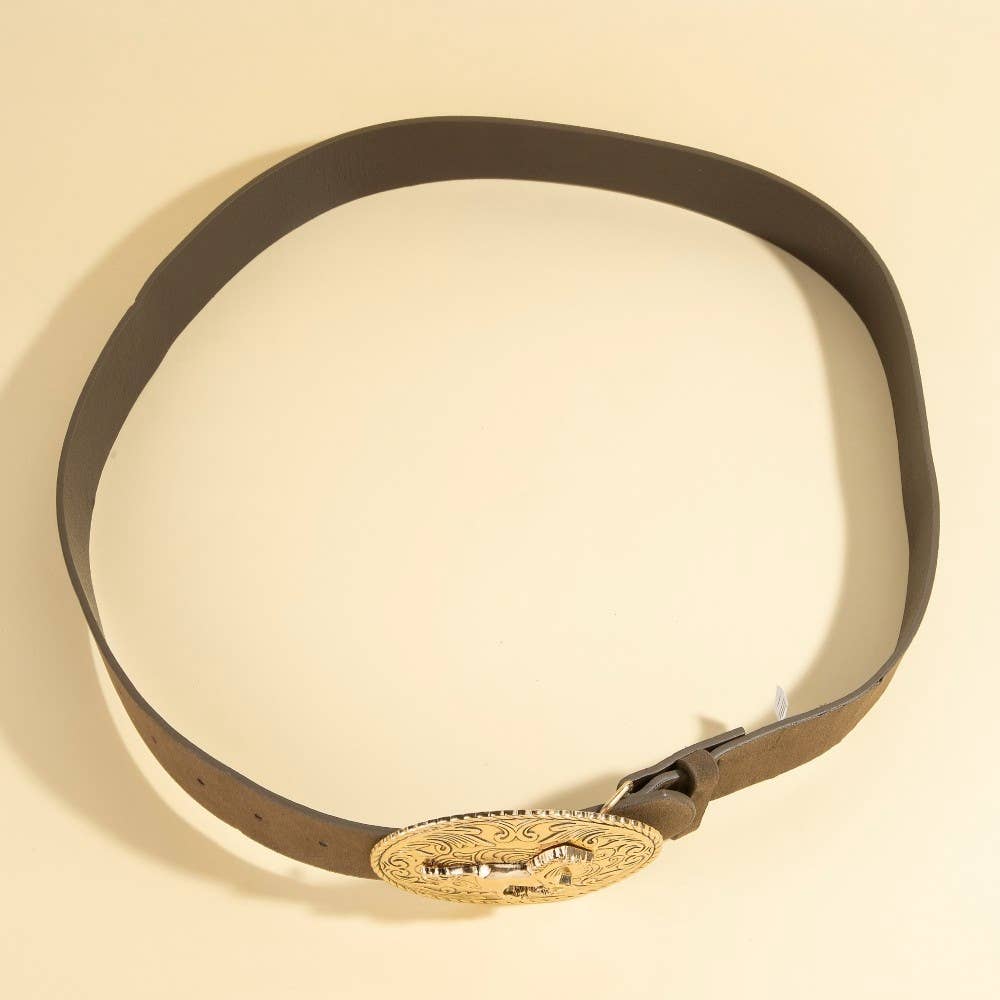 Western Large Engraved Horse Buckle Belt
