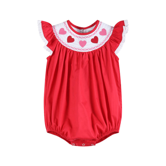 Red Heart and Lace Smocked Romper