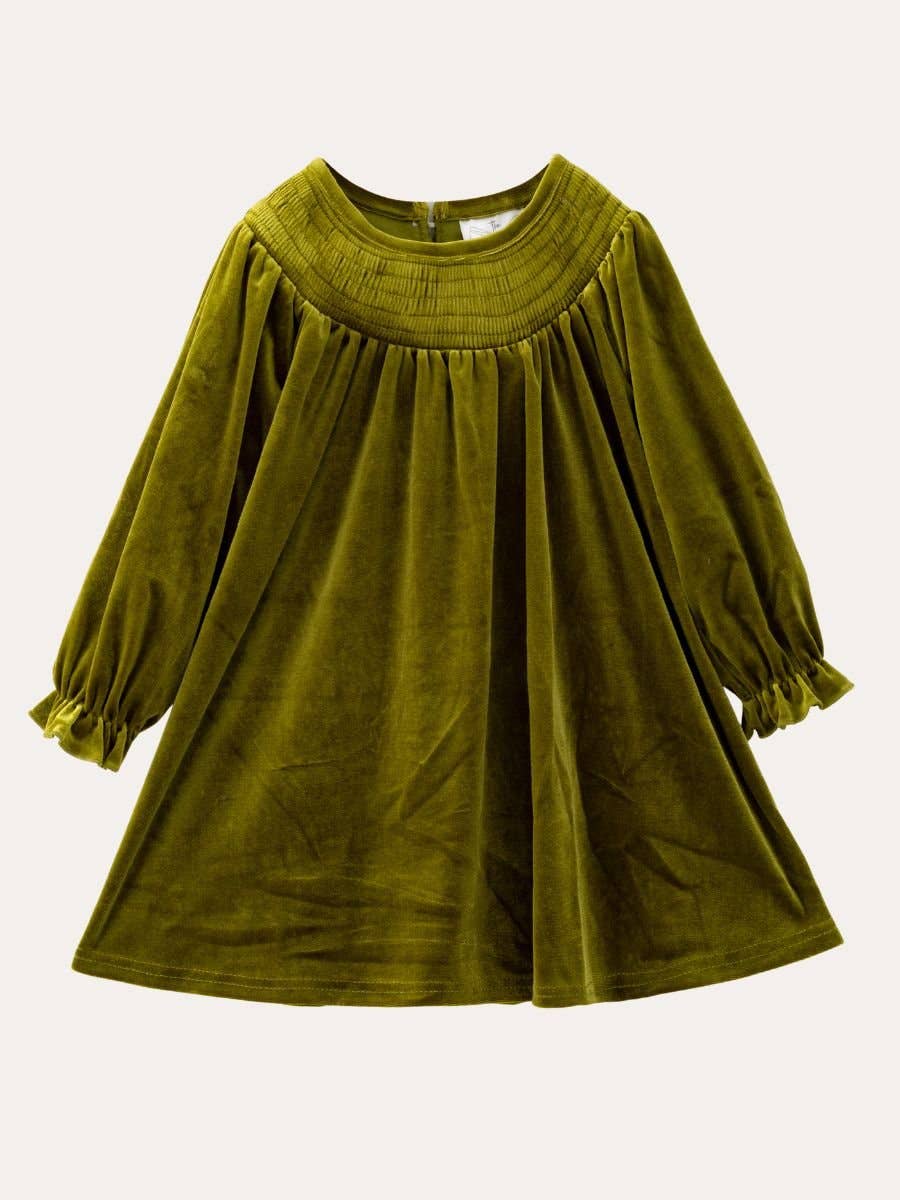 The Hair Bow Company - Classic Smocked Holiday Girls Velvet Dresses: Green / 7Y