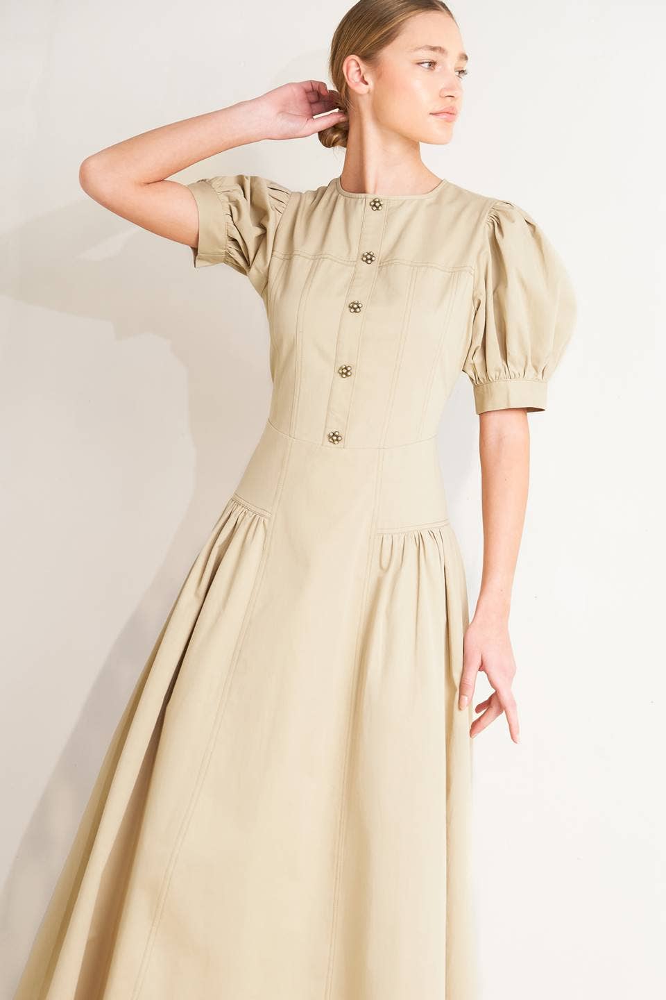 Structured Midi Dress in Khaki