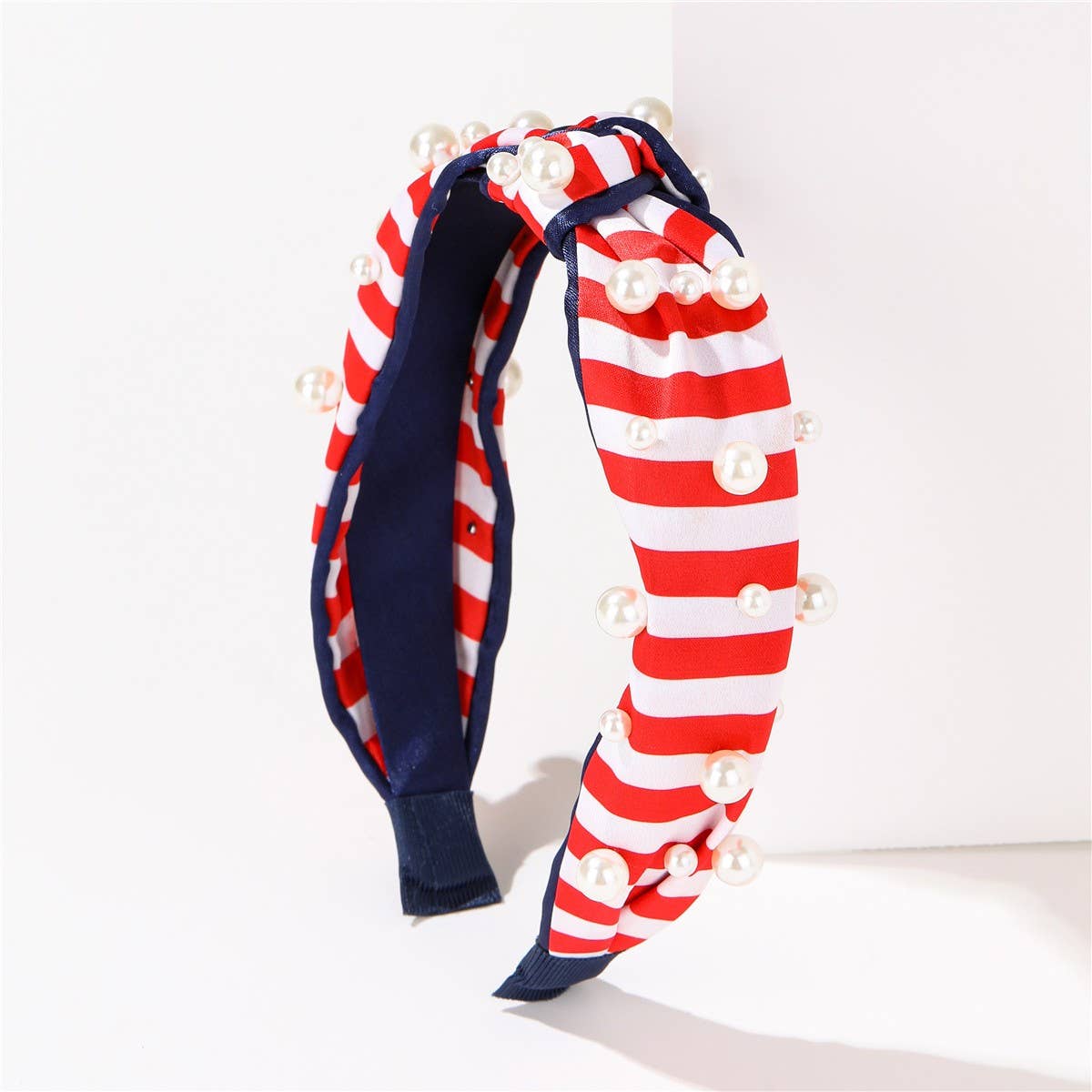 4TH OF JULY USA STRIPE  PEARL HEADBAND Red