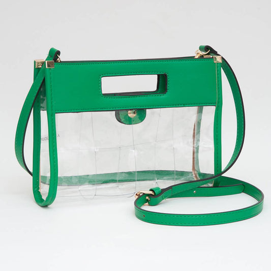 Faux Leather Transparent Crossbody Bag: Green