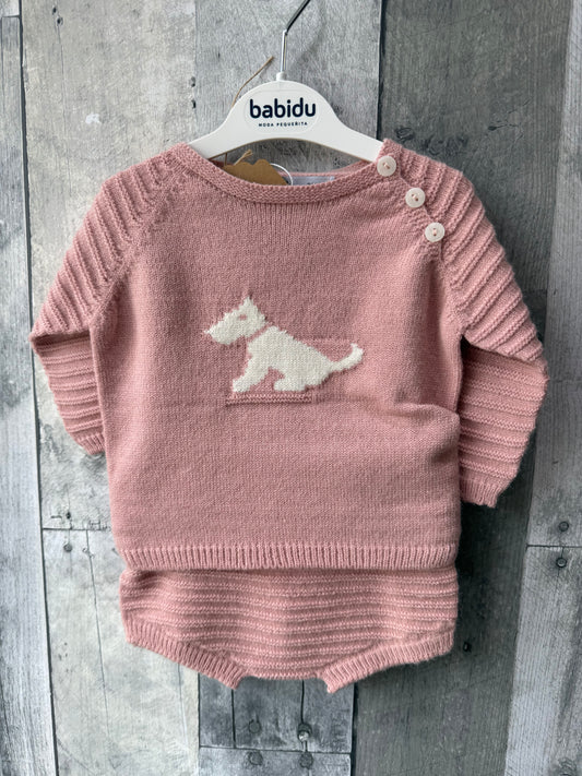 Babidu Baby Girl Pink Knit Set // Scotty Dog
