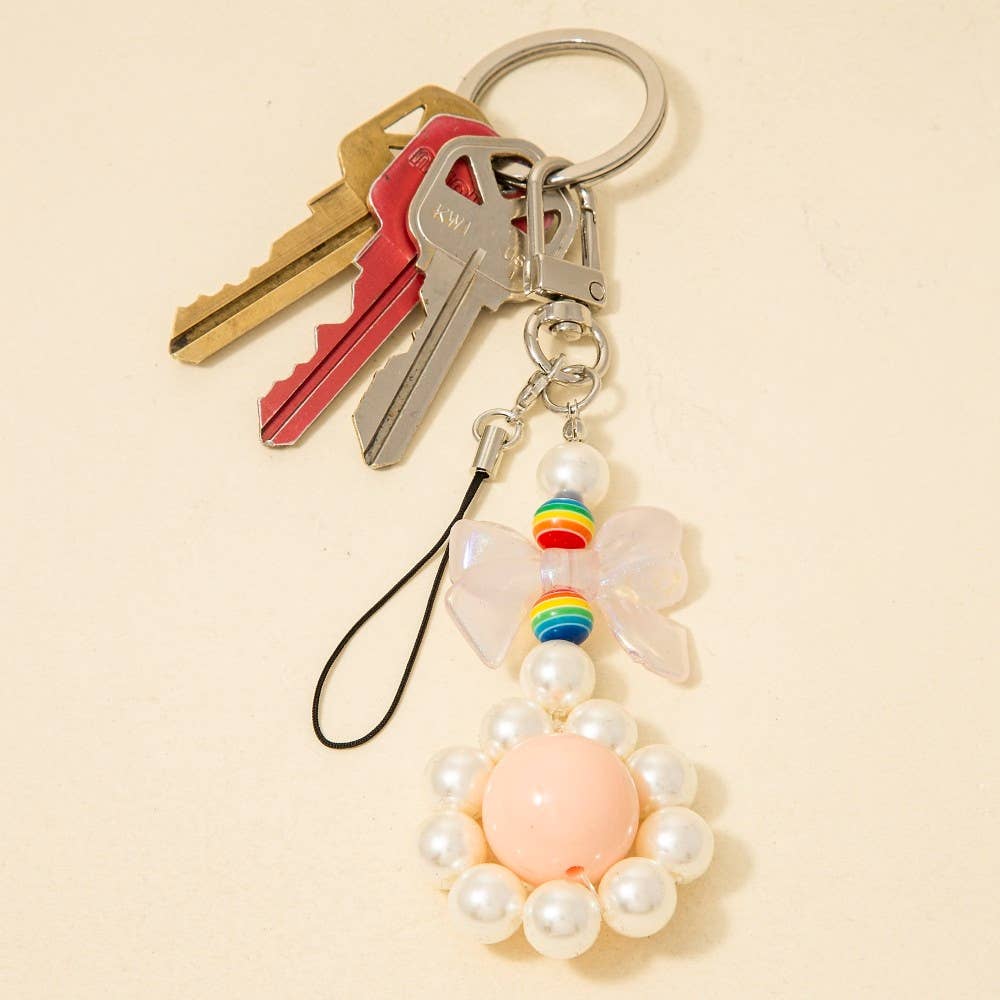 Ribbon Bow Flower Beads Key Ring Keychain