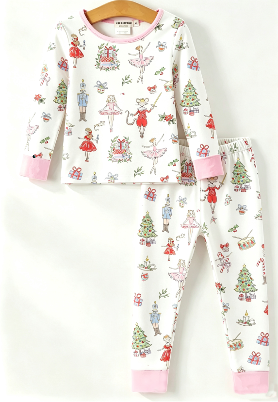 Rylee Faith Designs - Christmas Girls Ballet Holiday Print Long Sleeves Pajama Set: 7