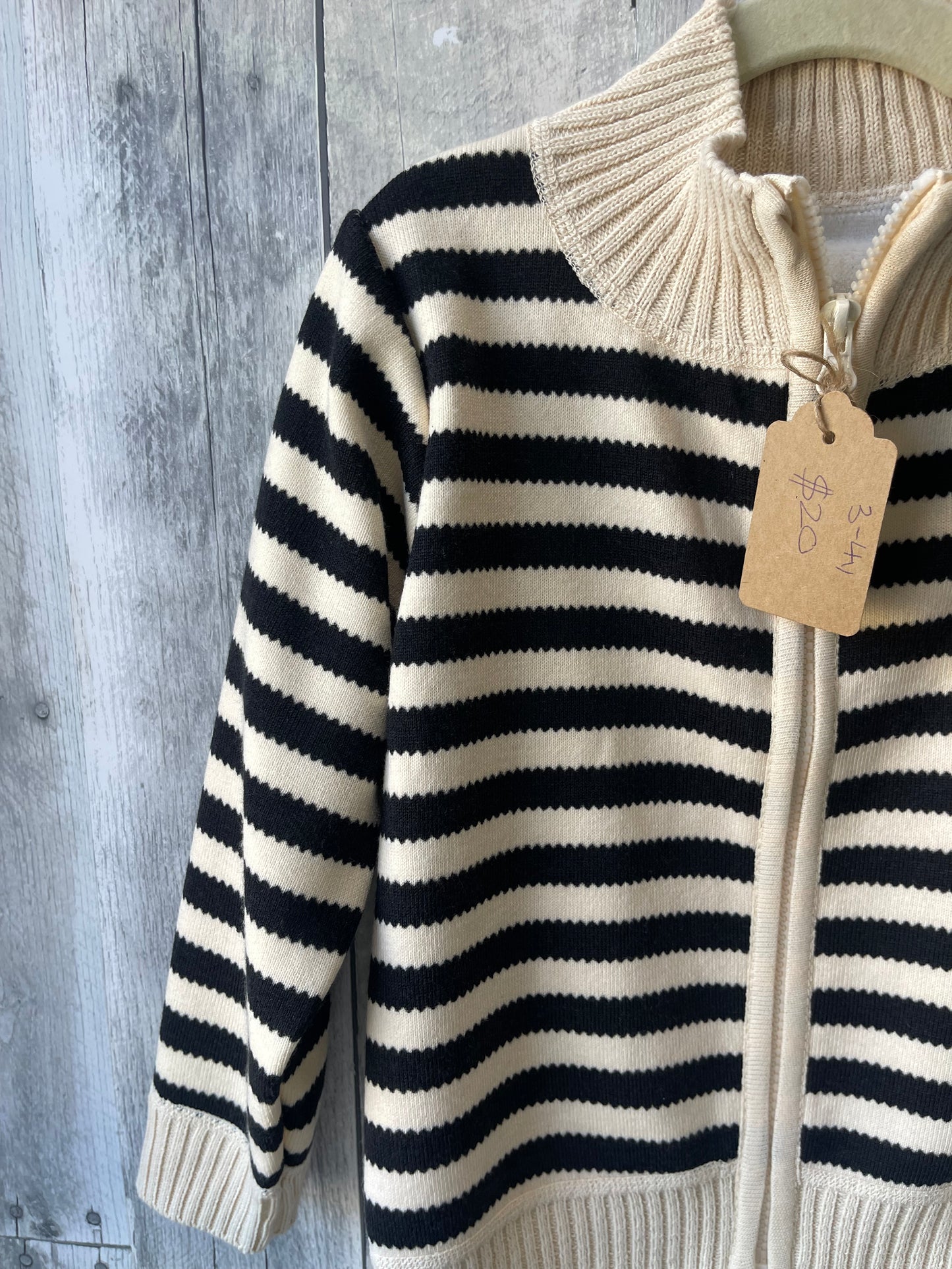 Boys Taupe & Black striped zip-up
