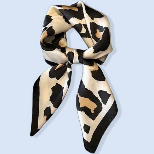 LARGE LEOPARD ANIMAL PRINT BANDANA SCARF OFF WHITE