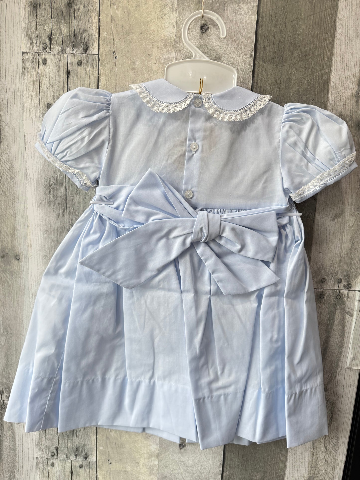 Feltman Brothers Blue smocked dress w/ lace detail