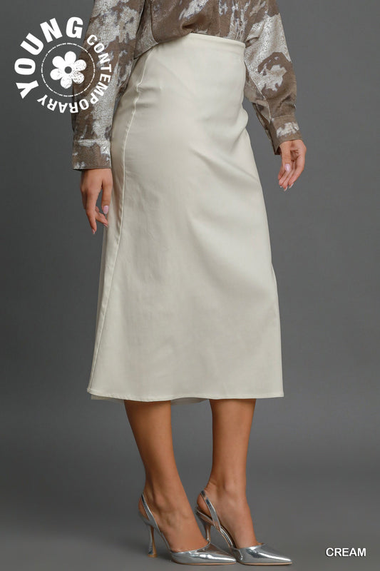 Linen Blend Midi Skirt in Ivory