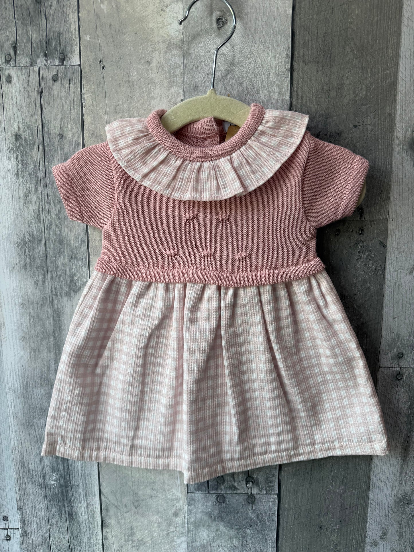Babidu Baby Girl Knit short sleeve gingham pink dress