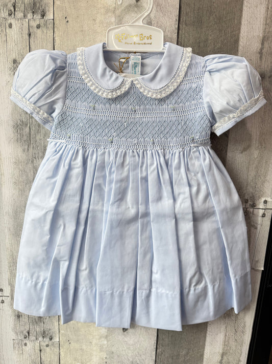 Feltman Brothers Blue smocked dress w/ lace detail