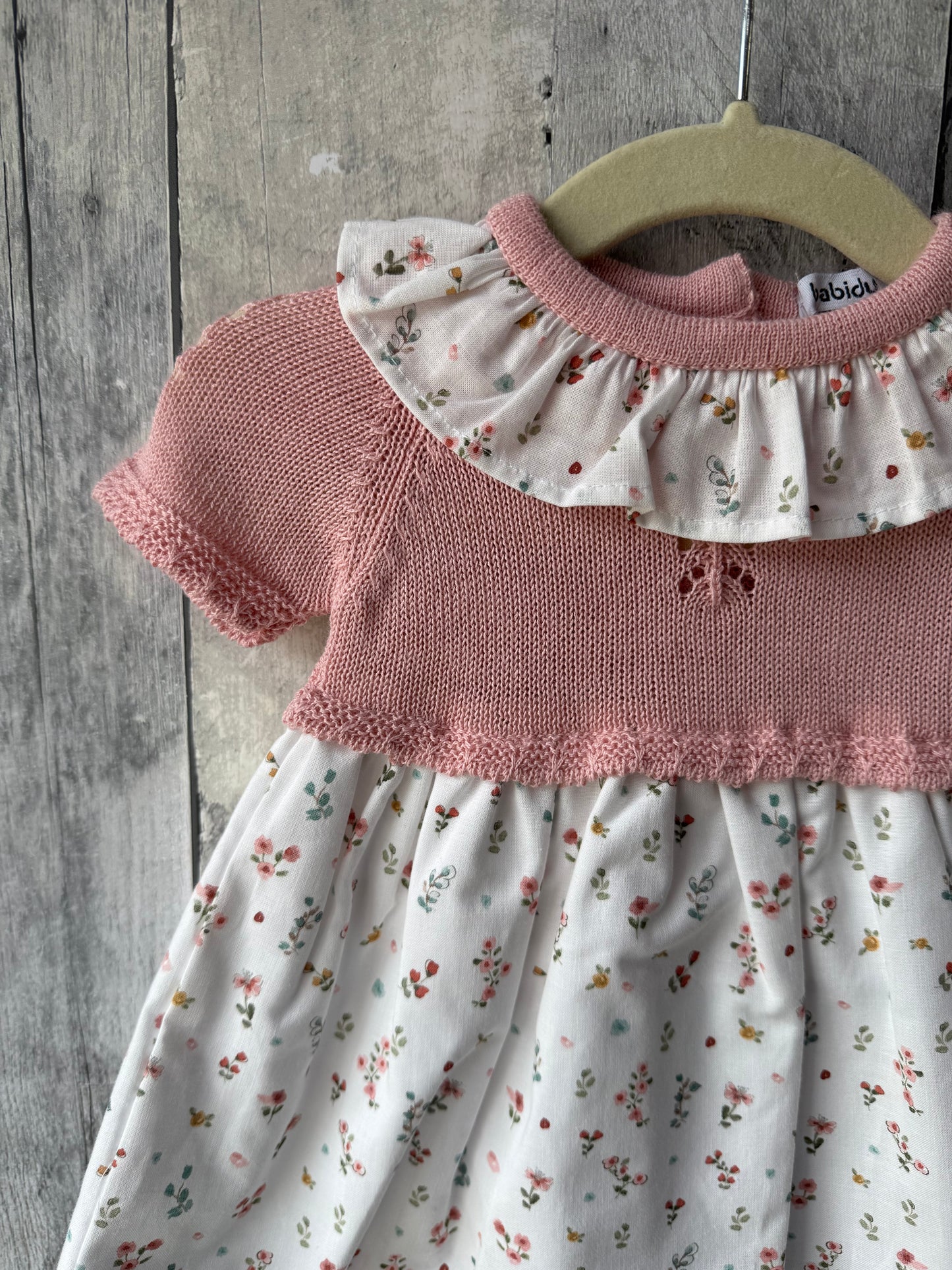 Babidu Baby Girl Lightweight Knit Ruffle collar Dress // Dusty Rose & Floral Print