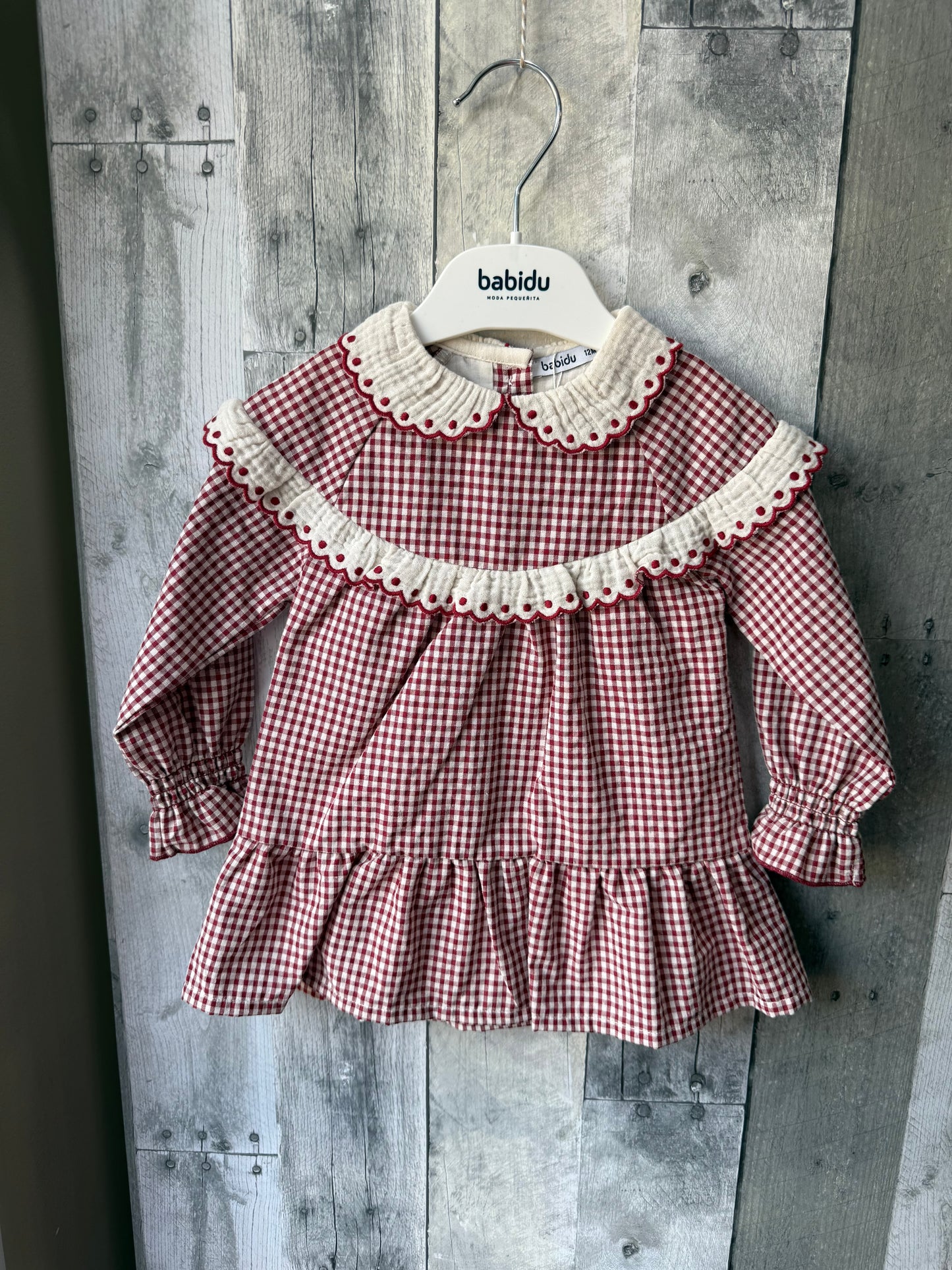 Babidu 12m Gingham Cranberry Red Dress