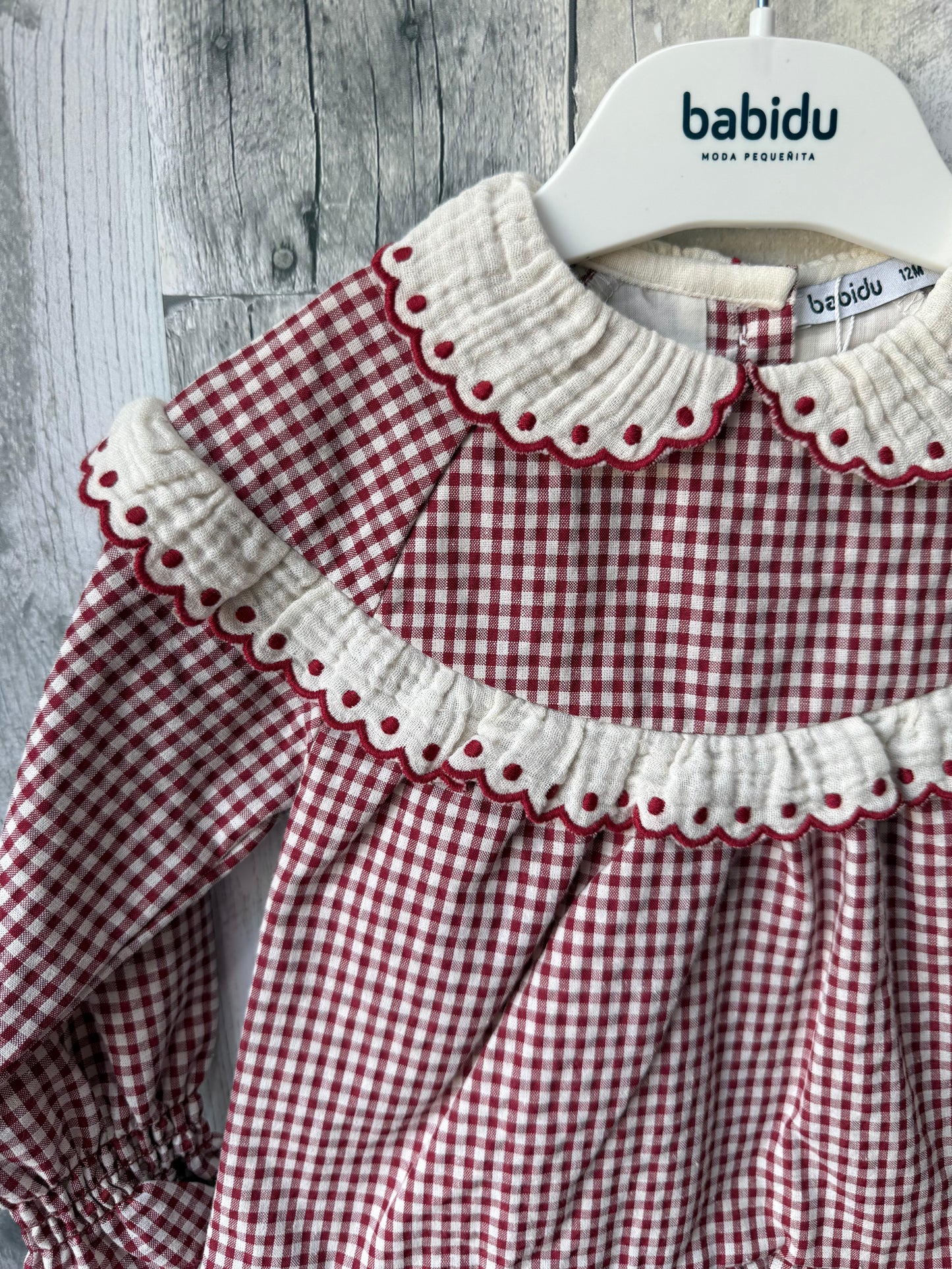 Babidu 12m Gingham Cranberry Red Dress