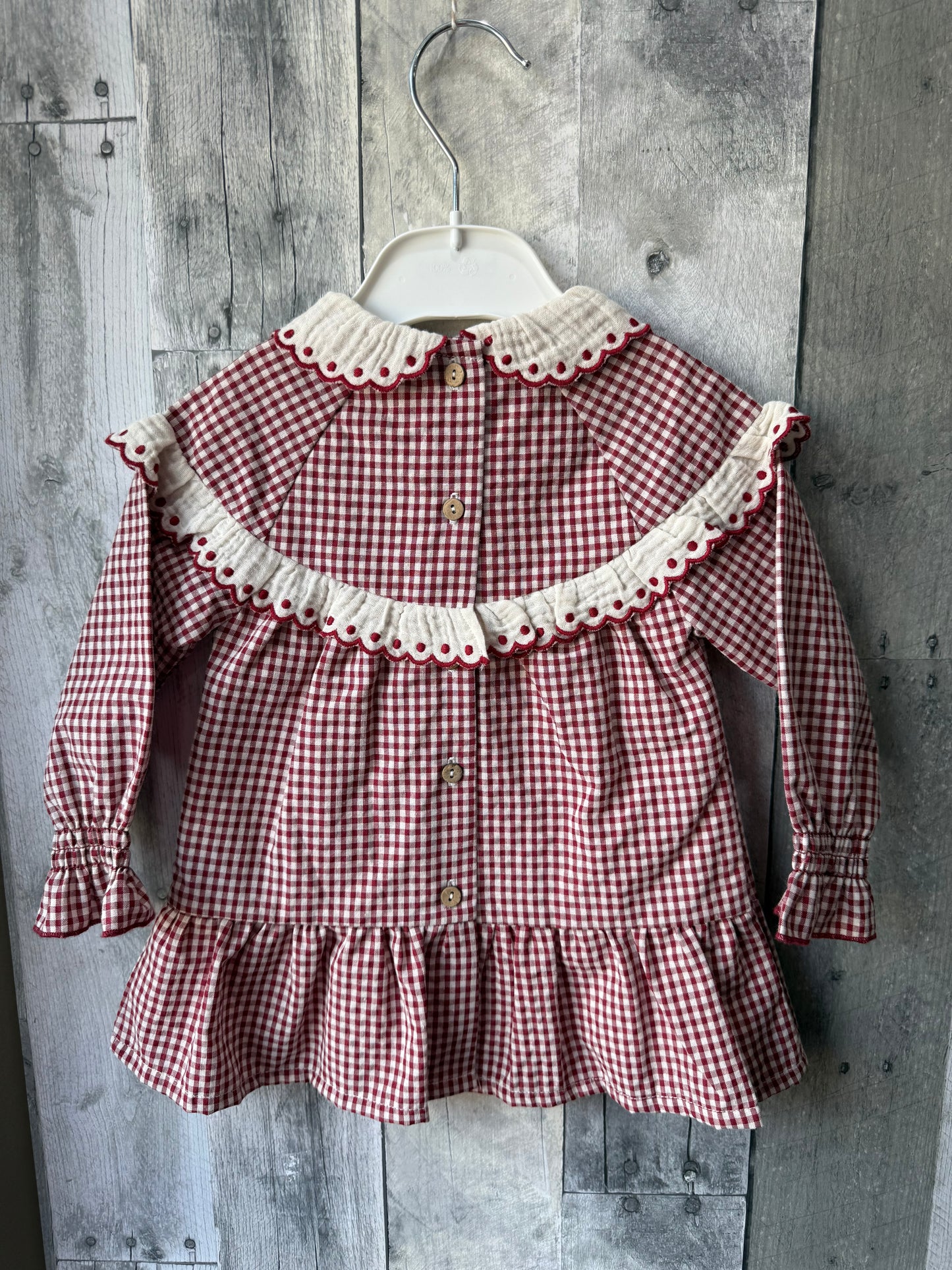 Babidu 12m Gingham Cranberry Red Dress