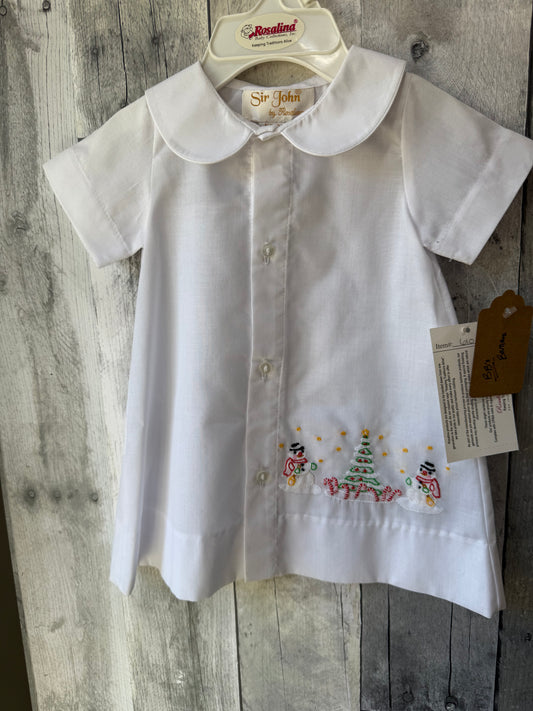 Christmas Embroidered NB-3M Heirloom Gown // Snowmen