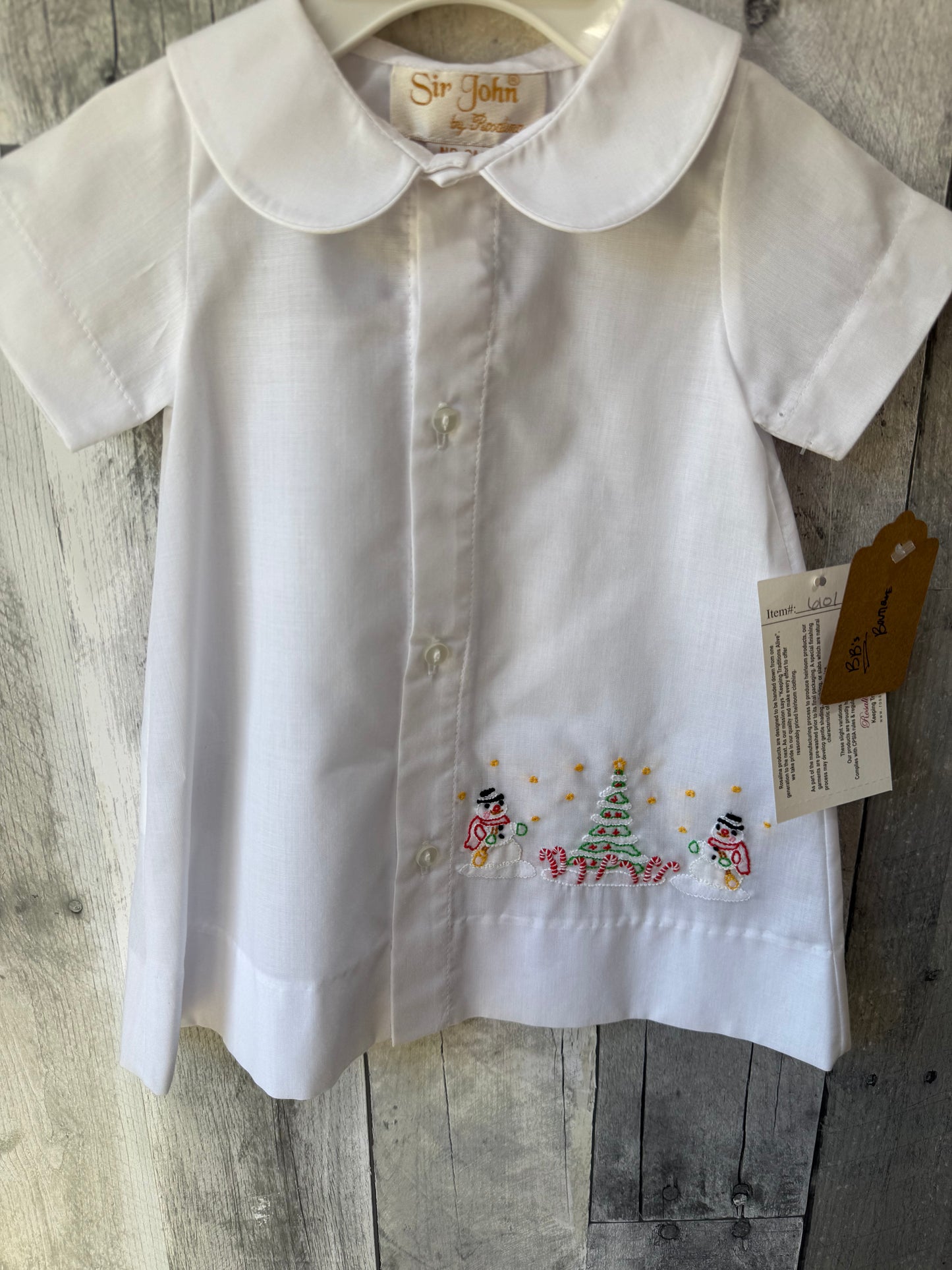 Christmas Embroidered NB-3M Heirloom Gown // Snowmen